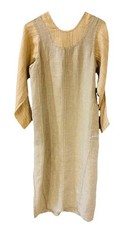 VTG FLAX by Jeanne Engelhart Long Linen Dress Pale Green & Tan Size Medium