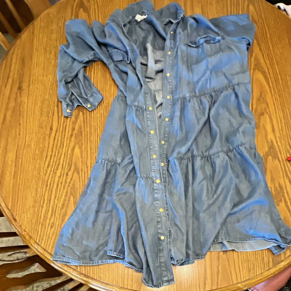 Tribal Jeans Blue Denim Button-Front Collared Long Sleeve Knee Shirt Dress XL
