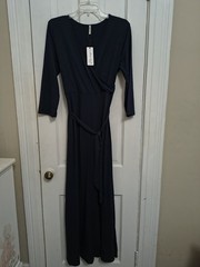 NWT Mother Bee Maternity Maxi Navy Long Faux Wrap Dress 5d