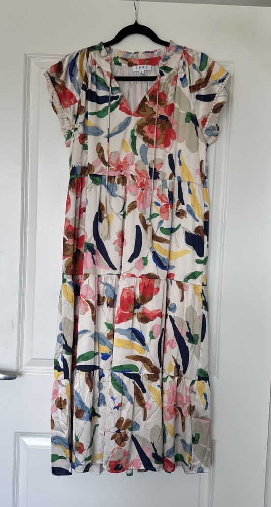 THML Valentina Flutter Sleeve Tiered Floral Midi Lined Pocketed Dress Size M