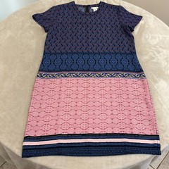 Adrienne Vittadini Womens Multicolor Abstract Crew Neck Shift Dress Size 4