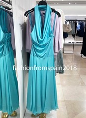 ZARA NEW WOMAN ASYMMETRIC COMBINATION HALTER MIDI DRESS TURQUOISE 2746/109/402