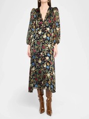 ALICE + OLIVIA Mona Floral Tapestry Blouson Midi Dress