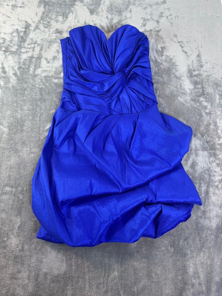 Women’s Cobalt Blue Strapless Sweetheart Ruched Short Formal Dress with Shawl
