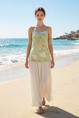 NWT Moon River Shell Print Cotton Blend Maxi Dress M Beach Resort