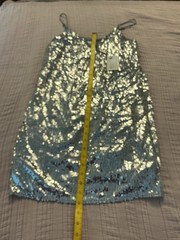 A New Day Women’s Sequin Spaghetti Strap Slip Mini Dress Silver XS NWT