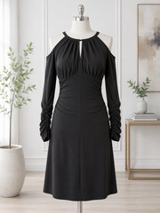 NWT Boston Proper Black Cold Shoulder Dress Size 6 Ruched Long Sleeve Stretch