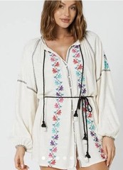 Tigerlily Frida Dulari Mini Tunic Multicolor Embroidered Tie Dress Puff Sleeve 6