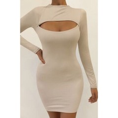 NEW Women&rsquo;s Fashion Sexy Clubwear Party Supersoft Cutout front mini dress TAUPE