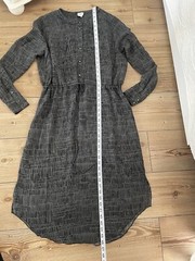HUSK Australia Grey/ Green Pattern Layering Shirt Dress Drawstring Fits Uk 12