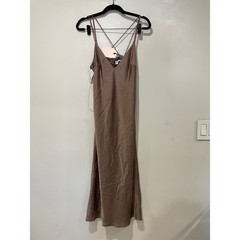 NWT Fame & Partners Gary Ziv Satin V-Neck Midi Slip Dress Dark Tan Women&rsquo;s US 4