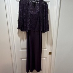 Alex Evenings 16P Petite Purple Lace Long Gown 3/4 Sleeve Lined w/ Jacket