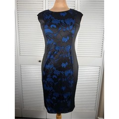 A.K.A. Posh NWOT Black Blue Floral Lace Sheath Pull-On Dress Size Small