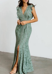 New Baltic Born Monroe Sage Lace Dress Small Long Maxi Deep V Slit Lined NWT