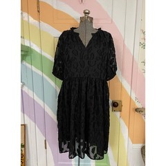 NWT Abbey Glass Kelley Tiered Black Petal Burnout Dress Sz XL 🧡🎀
