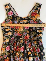 Floral Sleeveless Midi Dress in Black with Multicolor Blooms, Lace Up Back