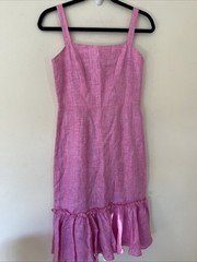 Milly S Poppy Pink Linen Square Neck Dress