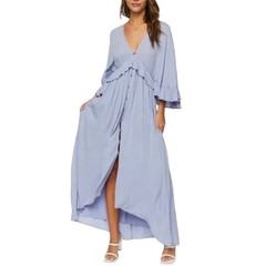 Forever 21 Periwinkle Cottagecore Boho Ruffle Butterfly Sleeve Maxi Dress Size M