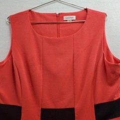Calvin Klein A-Line Womens 16 Orange Black Polyester Stretch Round Neck Back Zip