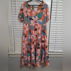 NWT BTFBM Womens Orange and Green Scoop Neck Sundress XL