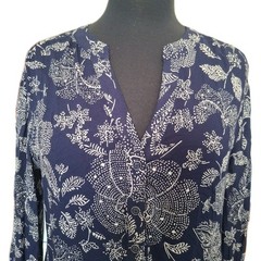 Anthropologie Elyn Navy Bohemian Peasant Longsleeve Tunic Dress S Flouncy NEW