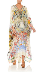 CAMILLA LADY LABYRINTH SPLIT FRONT & SLEEVE KAFTAN SILK CRYSTALS ONE SZ
