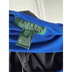 Lauren Ralph Lauren NWT Black Blue Ruched Faux Wrap Sheath Dress Size 4