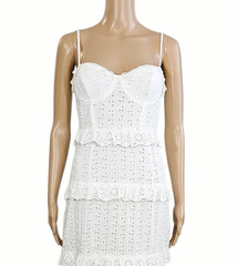 ASTR THE LABEL White Sandrima Eyelet Tiered Ruffle Trim Midi Dress S $188