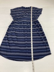 Eddie Bauer Dress Womens M Blue Stripe V Neck Cap Sleeve Pockets Cotton