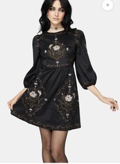 NWT Disturbia Vine Floral Embroidered Long Puff Sleeve Mini Black Dress Sz 14