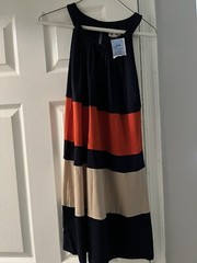 Sweet Storm size Medium Navy Blue/Orange /Tan Sundress. NWT