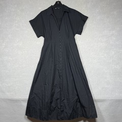 Zara Maxi Shirt Dress Women’s Size XL Black Short Sleeve Button Front Modest