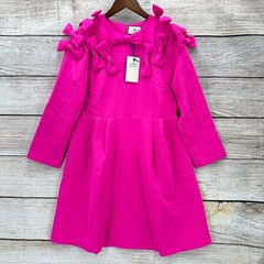 Tuckernuck Dress Womens Designer Size M Fuchsia Bows Lined Long Sleeve Pockets