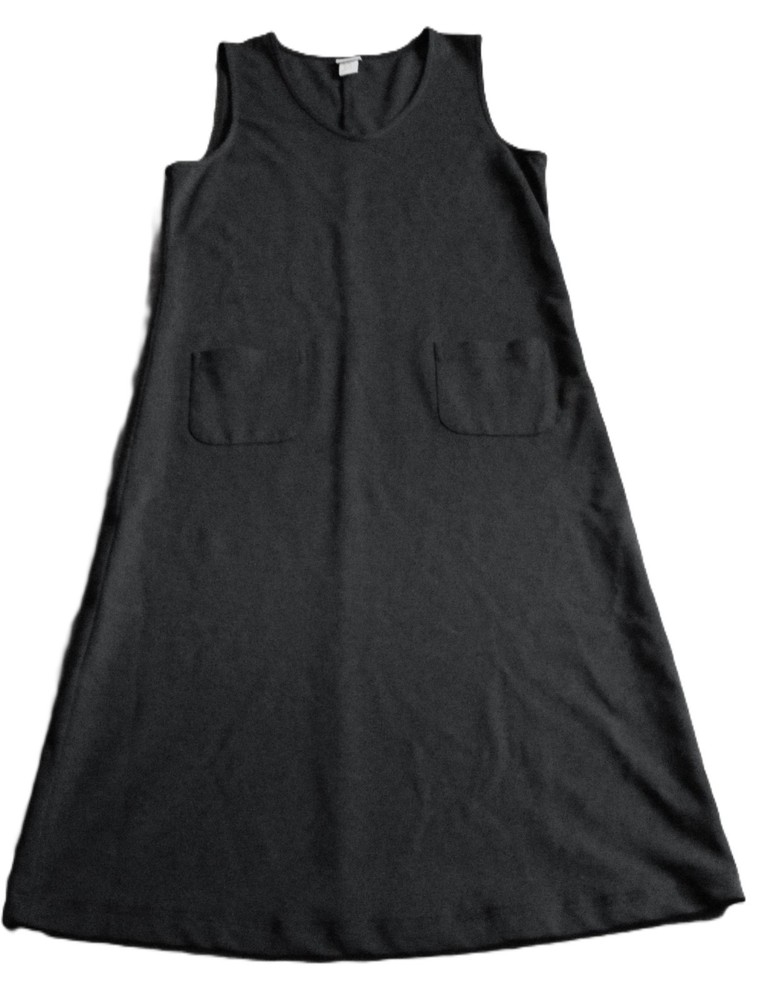 LL Bean Maxi Black Dress Pima Cotton Lyocell Lycra Jumper with Pockets MED PERU