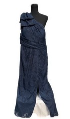 Top Brand Navy Blue One-Shoulder Bow Floral Applique Gown Size 20 $199