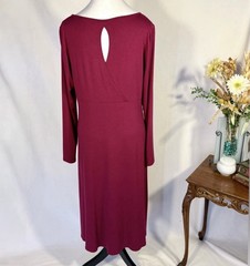 💥Eileen Fisher Scarlet Red Viscose Jersey Keyhole-Back Midi Dress Sz Medium 💛