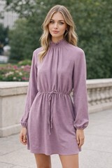 Mini dress long sleeve elastic waist Dusty Rose Cowgirl Kentucky Derby NWT