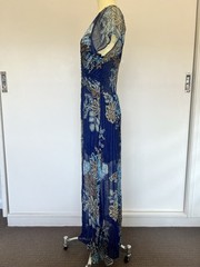 Once Was Dress 1 Blue Navy Floral Print Chiffon Short Sleeves Fit & Flare