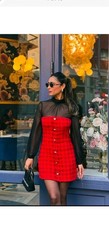 ZARA FW24 COMBINATION STRUCTURED MINI DRESS M Red/Black 8982/155 NWT Christmas