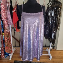 Free People Intimately Time To Shine Sequin Purple Mini Slip Dress Size Medium