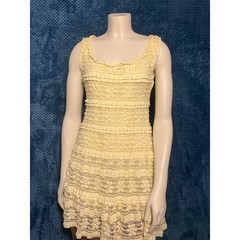Pale Yellow Tiered Ruffle Lace Sleeveless Mini Dress