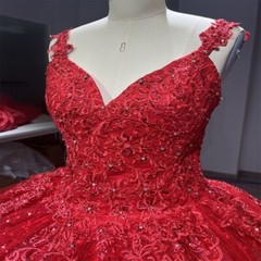 Red Quinceanera Dresses 3D Flowers Appliques Top Beaded Ball Gown Sweet 16 Dress