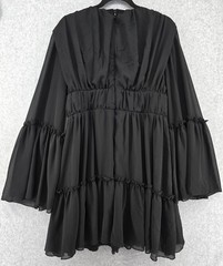 Black Chiffon Black Pleated Flowy Layered Mini Dress Sz L Deep Plunge Whimsigoth