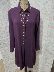CALVIN KLEIN, WOMEN&rsquo;S PLUM POLY SNAP FRONT KNEE-LENGTH SHIRT DRESS, SIZE M