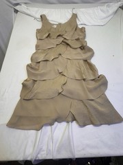 London Times Gold Shimmer V-Neck Tiered Ruffled Sleeveless Dress Sz 8 Graduation