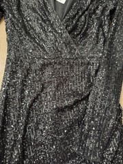 Windsor Black Sequin V-Neck Long Sleeve Bodycon Lined Mini Dress Women L