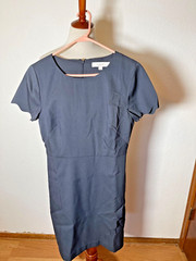 Loft Womens Dress Six Gray Scalloped details Zip Easy Care Blended Fabric