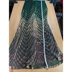 Emerald Sequin Maxi Dress with Fringe Sleeves B5