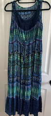 Womens Beach Dress Sz L Crochet Gauzy Hippie Boho Revival Sleeveless Resortcore