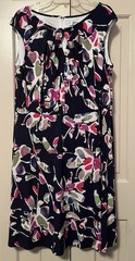 WISP Dress 18W Graphic Floral dk Navy White Pink Green Key-hole neck Cap Sleeves